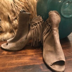 Suede open toe booties